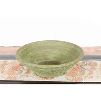 Vintage Thai Terracotta Wicker Style Circular Tapering Bowl with Green Patina
