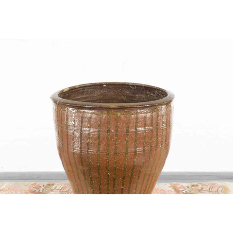 Japanese Early 20th Century Brown Tamba Tachikui Ware Pot with Dripping