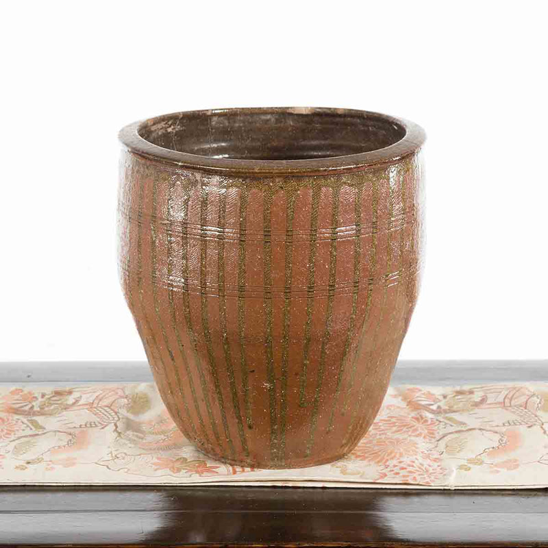 Japanese Early 20th Century Brown Tamba Tachikui Ware Pot with Dripping