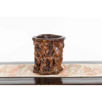 Chinese Rustic Vintage Oval Root Planter with Dark Brown Patina