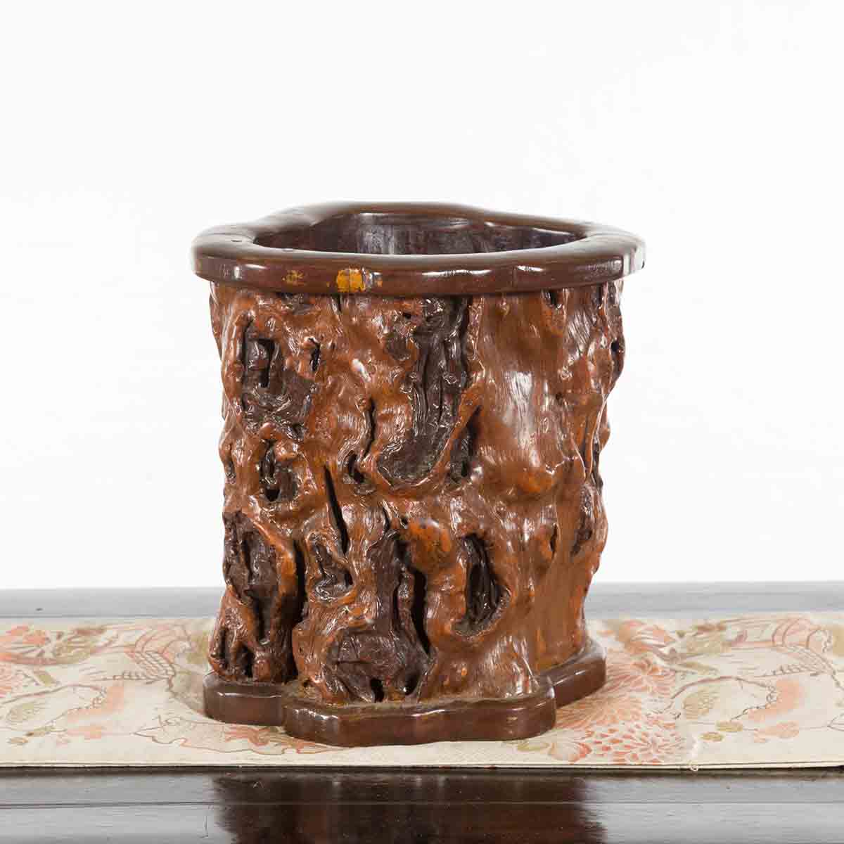 Chinese Rustic Vintage Oval Root Planter with Dark Brown Patina-2. Asian & Chinese Furniture, Art, Antiques, Vintage Home Décor for sale at FEA Home