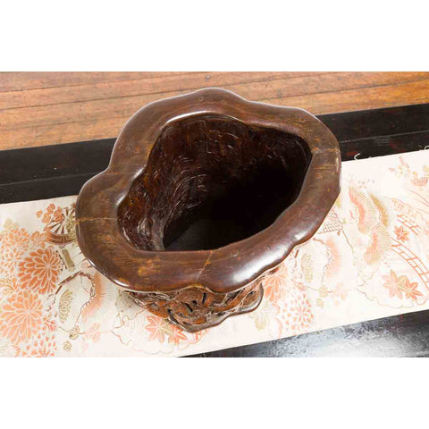Chinese Rustic Vintage Oval Root Planter with Dark Brown Patina-5. Asian & Chinese Furniture, Art, Antiques, Vintage Home Décor for sale at FEA Home
