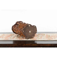 Chinese Rustic Vintage Oval Root Planter with Dark Brown Patina