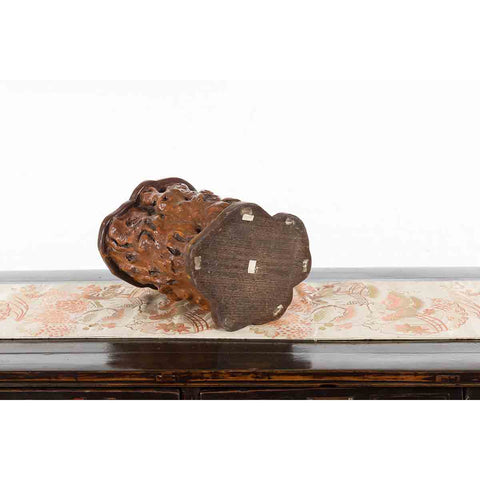 Chinese Rustic Vintage Oval Root Planter with Dark Brown Patina-10. Asian & Chinese Furniture, Art, Antiques, Vintage Home Décor for sale at FEA Home