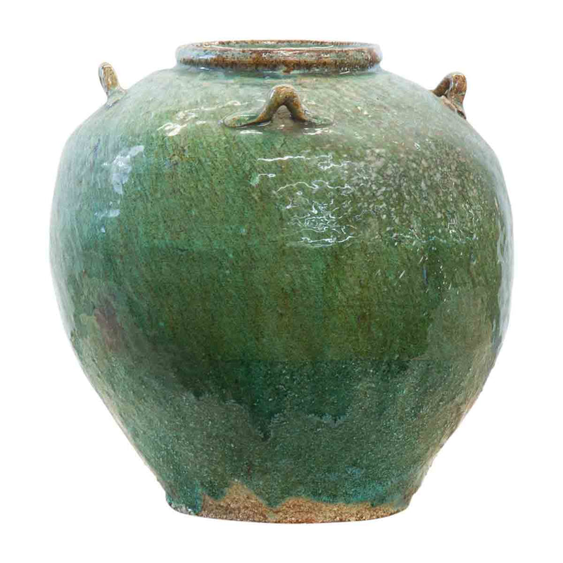 Chinese Qing Dynasty 19th Century Green Glazed Water Vessel with Loop Handles- Asian Antiques, Vintage Home Decor & Chinese Furniture - FEA Home