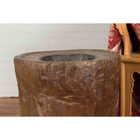 Antique Indonesian Rustic Tree Stump Planter with Weathered Appearance