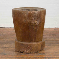 Antique Indonesian Rustic Tree Stump Planter with Weathered Appearance
