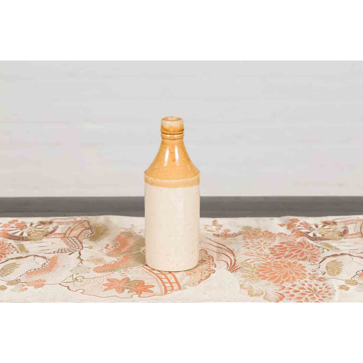 Vintage Chinese Ceramic Flask with Yellow and Cream Glaze, Several Available-4. Asian &amp; Chinese Furniture, Art, Antiques, Vintage Home Décor for sale at FEA Home