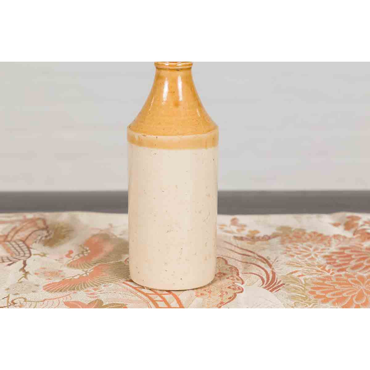 Vintage Chinese Ceramic Flask with Yellow and Cream Glaze, Several Available-6. Asian &amp; Chinese Furniture, Art, Antiques, Vintage Home Décor for sale at FEA Home