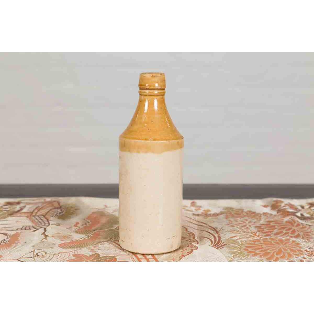 Vintage Chinese Ceramic Flask with Yellow and Cream Glaze, Several Available-8. Asian &amp; Chinese Furniture, Art, Antiques, Vintage Home Décor for sale at FEA Home