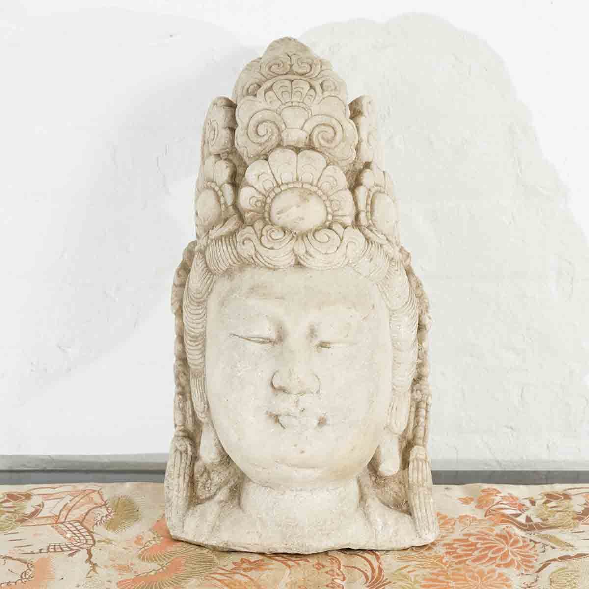 Vintage Chinese Carved Stone Bust of Guanyin the Bodhisattva of Compassion-2. Asian & Chinese Furniture, Art, Antiques, Vintage Home Décor for sale at FEA Home