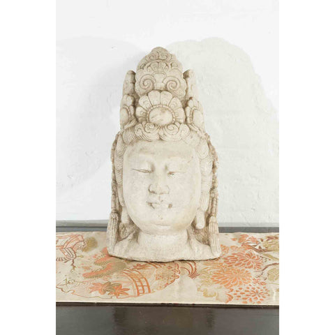 Vintage Chinese Carved Stone Bust of Guanyin the Bodhisattva of Compassion-3. Asian & Chinese Furniture, Art, Antiques, Vintage Home Décor for sale at FEA Home