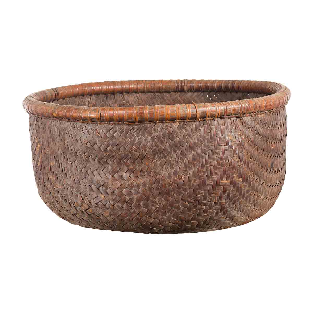 Rustic Chinese Qing Dynasty 19th Century Woven Rattan Round Grain Basket-1. Asian & Chinese Furniture, Art, Antiques, Vintage Home Décor for sale at FEA Home