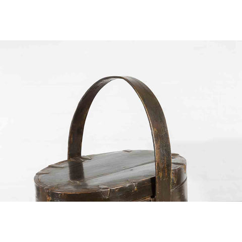 Chinese Early 20th Century Oval Carrying Basket with Large Bamboo Handle