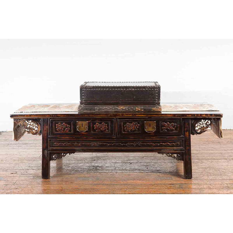 Indian 19th Century Black Box with Iron Nailheads, Braces and Rustic Patina