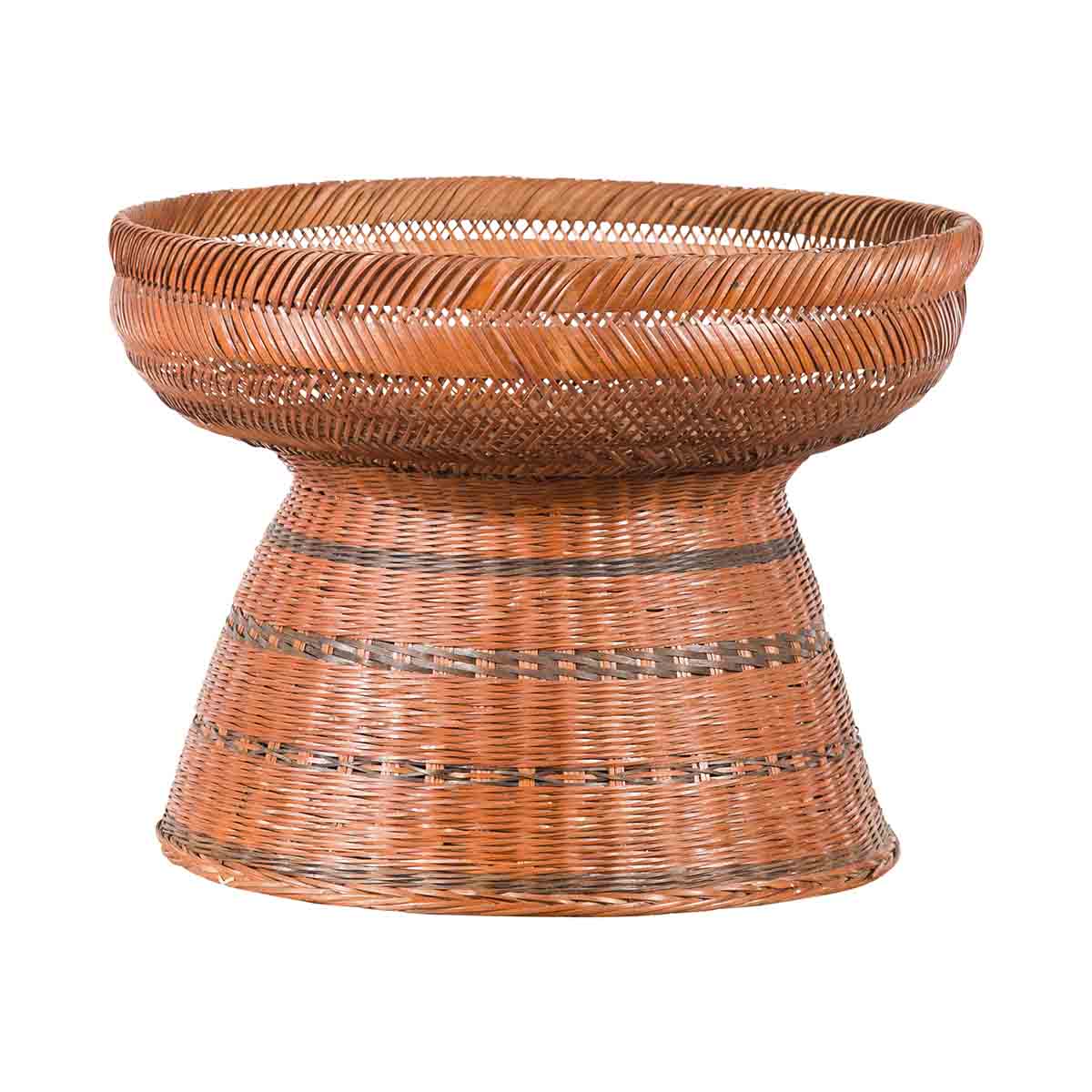 Thai Vintage Woven Rattan Fruit Market Basket with Pedestal Tapering Base-1. Asian & Chinese Furniture, Art, Antiques, Vintage Home Décor for sale at FEA Home