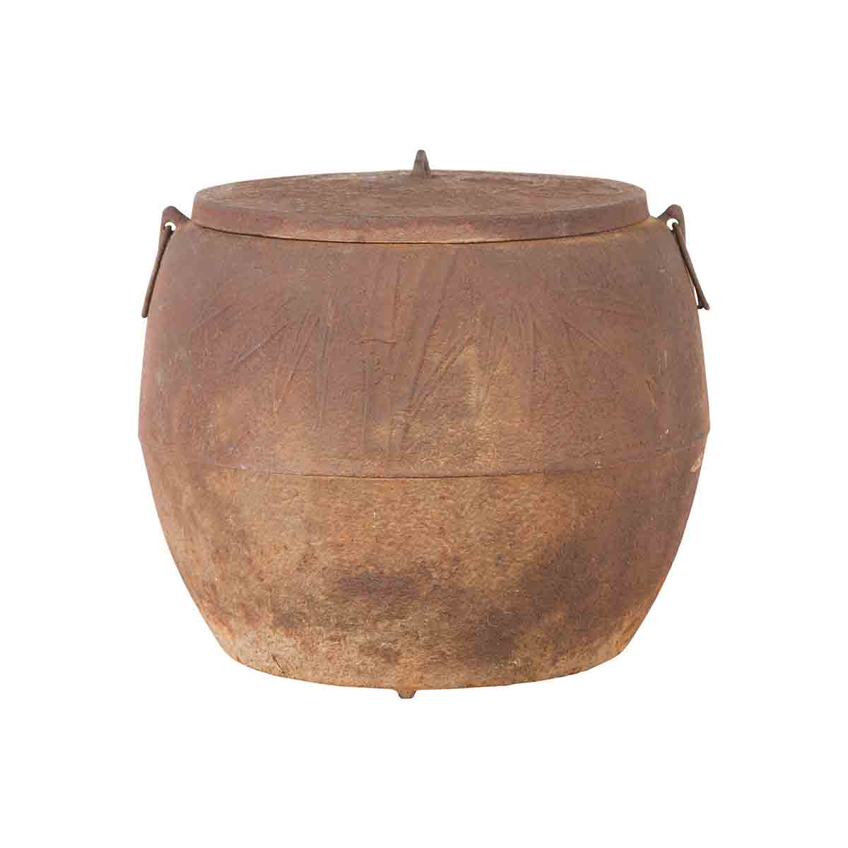 Japanese Meiji Period 1900s Distressed Iron Cooking Pot with Foliage Motifs-1. Asian & Chinese Furniture, Art, Antiques, Vintage Home Décor for sale at FEA Home
