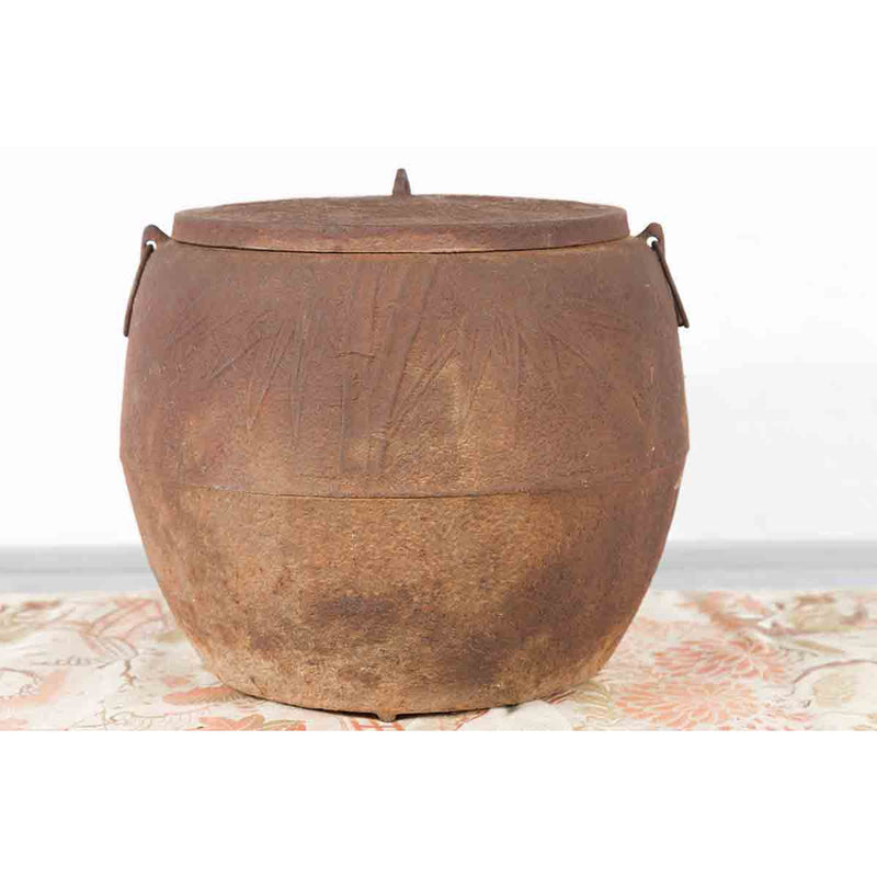Japanese Meiji Period 1900s Distressed Iron Cooking Pot with Foliage Motifs-6. Asian & Chinese Furniture, Art, Antiques, Vintage Home Décor for sale at FEA Home