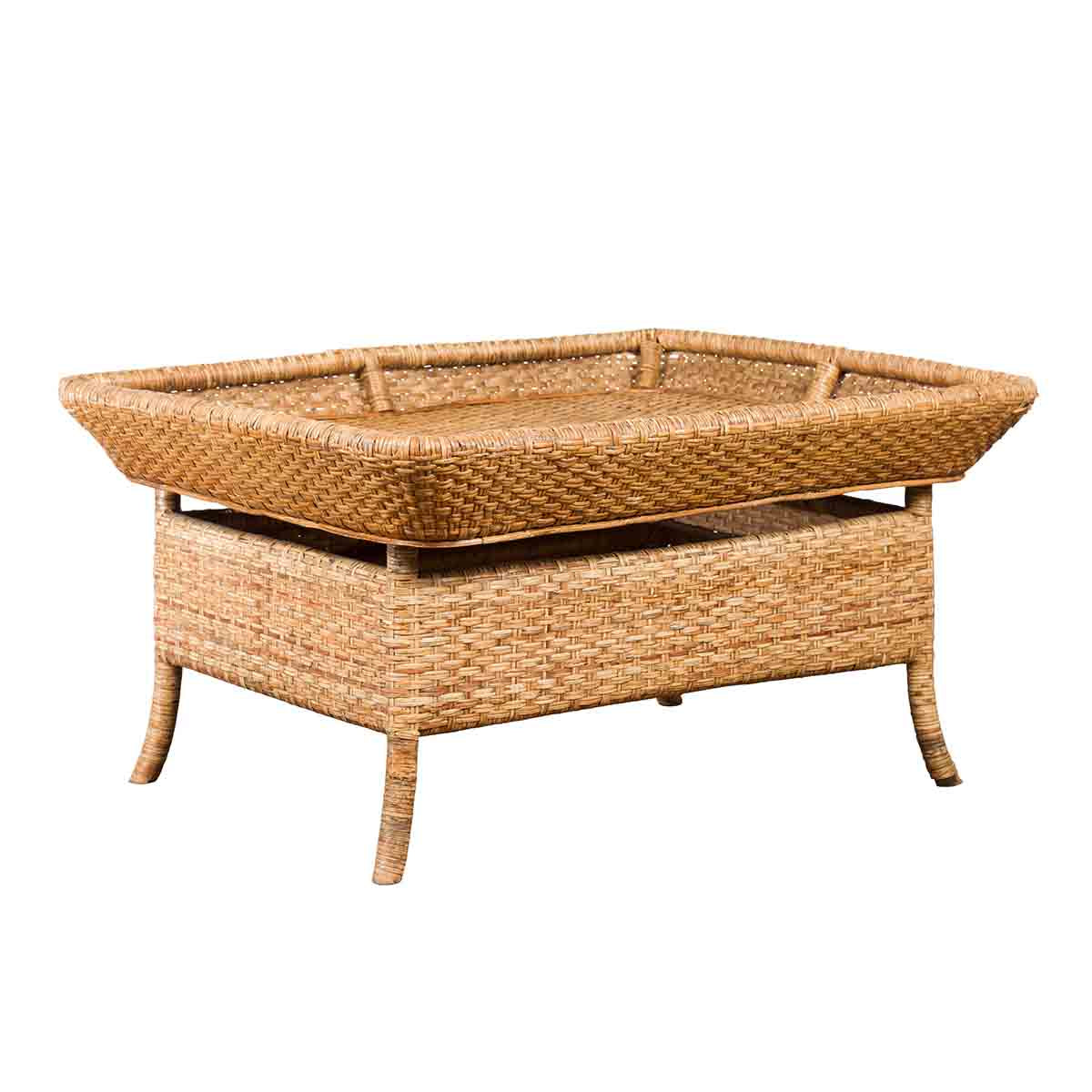 Vintage Burmese Rattan and Bamboo Coffee Table with Tray Top-1. Asian & Chinese Furniture, Art, Antiques, Vintage Home Décor for sale at FEA Home