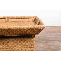 Vintage Burmese Rattan and Bamboo Coffee Table with Tray Top