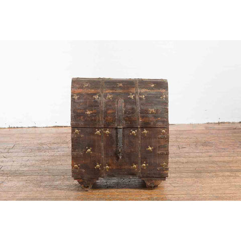 19th Century Indian Wooden Treasure Chest with Dome Top and Gilt Metal Rosettes-YN7358-16. Asian & Chinese Furniture, Art, Antiques, Vintage Home Décor for sale at FEA Home