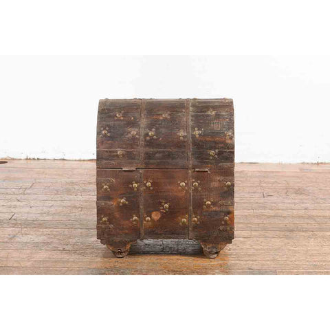 19th Century Indian Wooden Treasure Chest with Dome Top and Gilt Metal Rosettes-YN7358-18. Asian & Chinese Furniture, Art, Antiques, Vintage Home Décor for sale at FEA Home