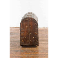 19th Century Indian Wooden Treasure Chest with Dome Top and Gilt Metal Rosettes