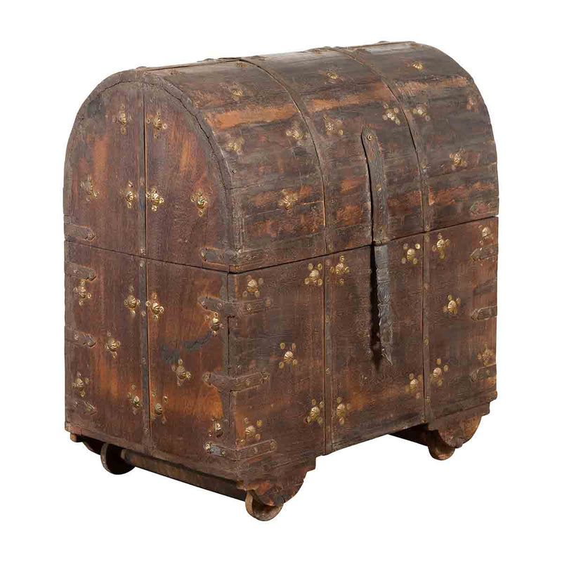 19th Century Indian Wooden Treasure Chest with Dome Top and Gilt Metal Rosettes-YN7358-1. Asian & Chinese Furniture, Art, Antiques, Vintage Home Décor for sale at FEA Home