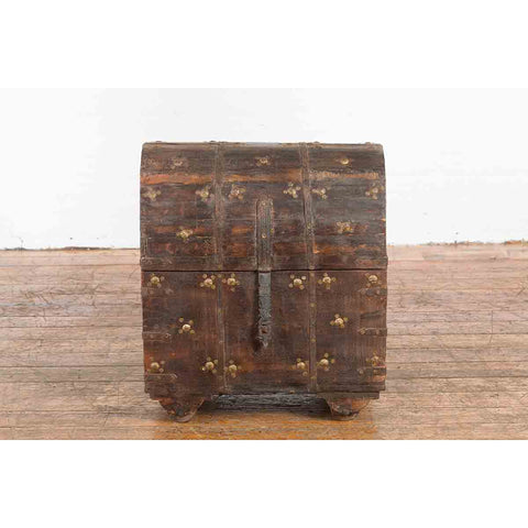19th Century Indian Wooden Treasure Chest with Dome Top and Gilt Metal Rosettes-YN7358-17. Asian & Chinese Furniture, Art, Antiques, Vintage Home Décor for sale at FEA Home