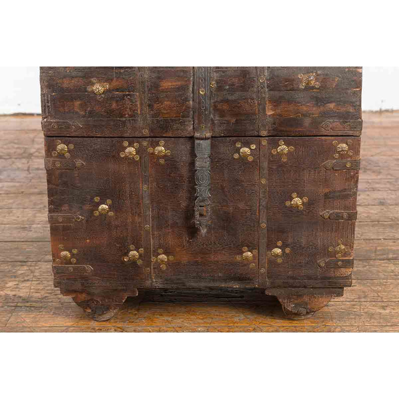 19th Century Indian Wooden Treasure Chest with Dome Top and Gilt Metal Rosettes-YN7358-8. Asian & Chinese Furniture, Art, Antiques, Vintage Home Décor for sale at FEA Home