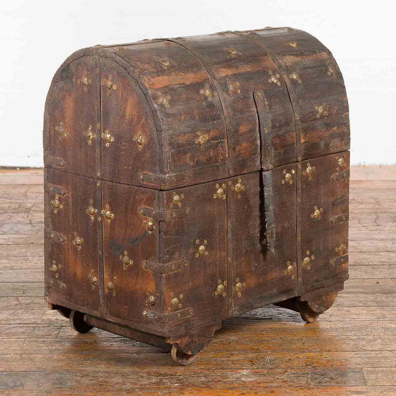 19th Century Indian Wooden Treasure Chest with Dome Top and Gilt Metal Rosettes-YN7358-2. Asian & Chinese Furniture, Art, Antiques, Vintage Home Décor for sale at FEA Home