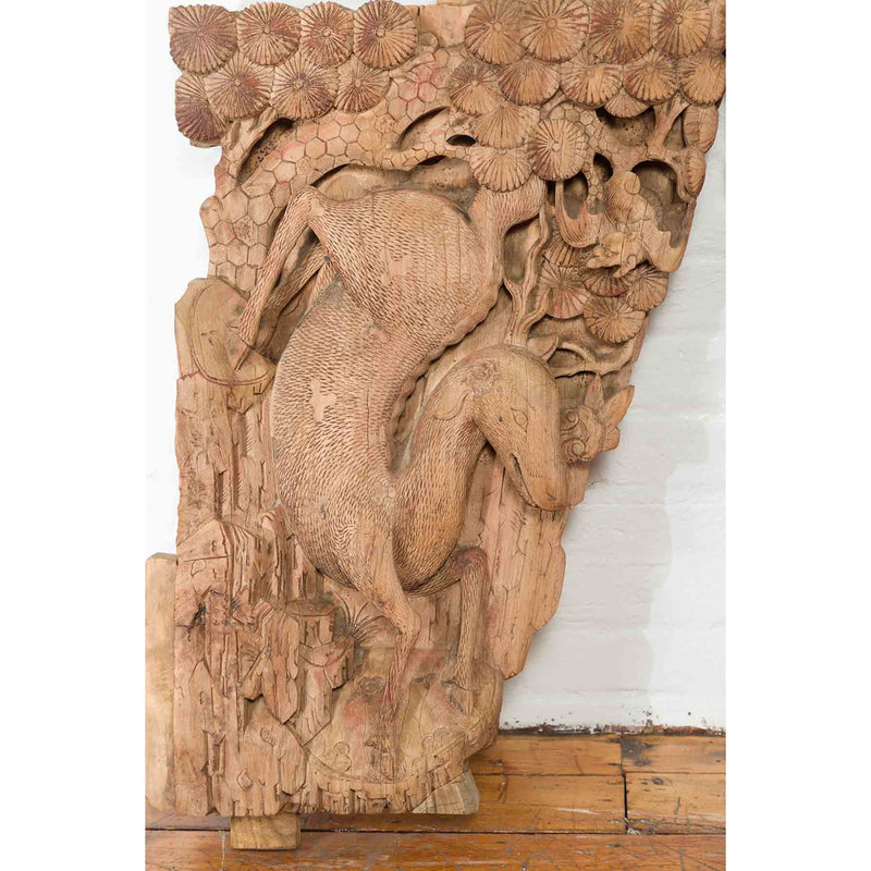Pair of Qing Dynasty Hand-Carved Wooden Temple Corbels with Deer Motifs-YN7360-7. Asian & Chinese Furniture, Art, Antiques, Vintage Home Décor for sale at FEA Home
