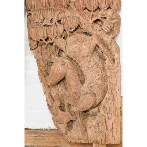 Pair of Qing Dynasty Hand-Carved Wooden Temple Corbels with Deer Motifs-YN7360-9. Asian & Chinese Furniture, Art, Antiques, Vintage Home Décor for sale at FEA Home
