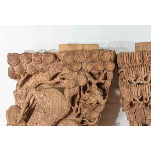 Pair of Qing Dynasty Hand-Carved Wooden Temple Corbels with Deer Motifs-YN7360-11. Asian & Chinese Furniture, Art, Antiques, Vintage Home Décor for sale at FEA Home