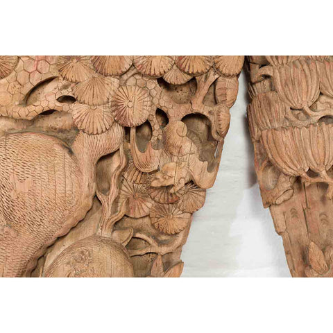 Pair of Qing Dynasty Hand-Carved Wooden Temple Corbels with Deer Motifs-YN7360-12. Asian & Chinese Furniture, Art, Antiques, Vintage Home Décor for sale at FEA Home