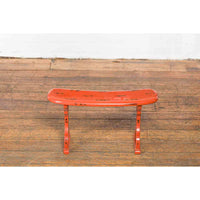 Japanese Taish0 Period Negora Lacquer Arm Stool with Cinnabar Color