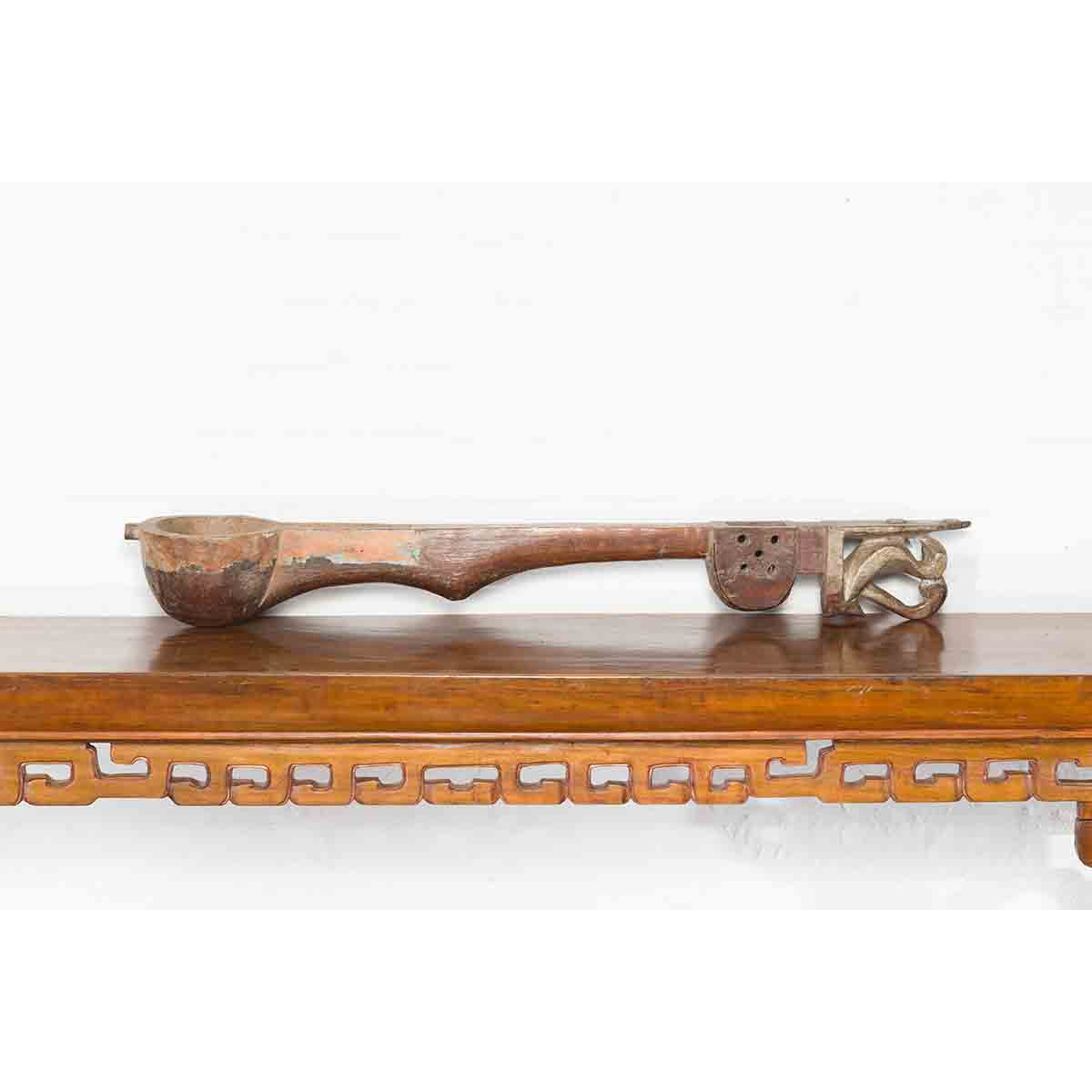 Antique Indian Wooden Hanging Ladle with Rustic Patina and Scrolling Motifs-2. Asian & Chinese Furniture, Art, Antiques, Vintage Home Décor for sale at FEA Home