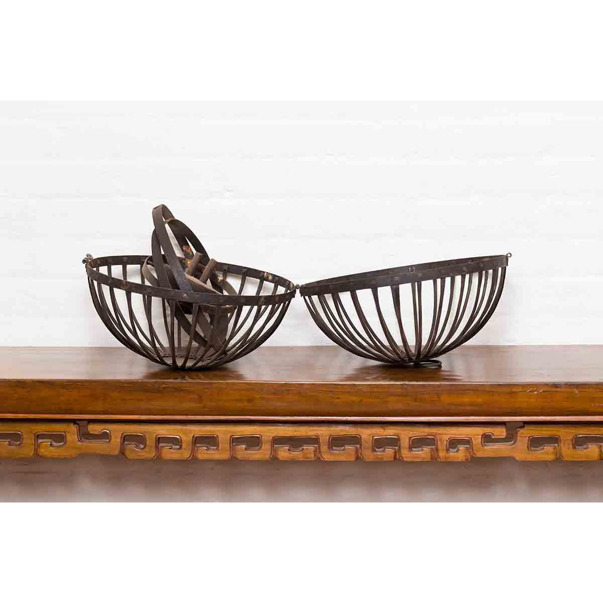 Indian Vintage Spherical Iron Light Fixture with Concentric Rings and Patina-11. Asian &amp; Chinese Furniture, Art, Antiques, Vintage Home Décor for sale at FEA Home