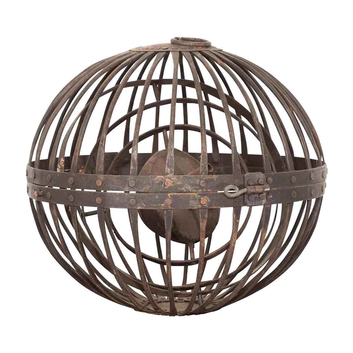 Indian Vintage Spherical Iron Light Fixture with Concentric Rings and Patina-1. Asian & Chinese Furniture, Art, Antiques, Vintage Home Décor for sale at FEA Home