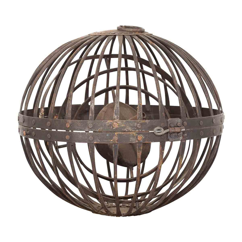 Indian Vintage Spherical Iron Light Fixture with Concentric Rings and Patina-YN7365-1. Asian & Chinese Furniture, Art, Antiques, Vintage Home Décor for sale at FEA Home