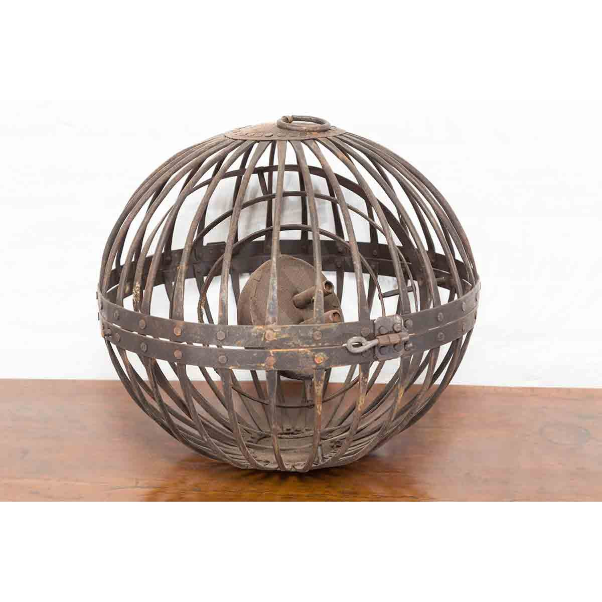 Indian Vintage Spherical Iron Light Fixture with Concentric Rings and Patina-10. Asian &amp; Chinese Furniture, Art, Antiques, Vintage Home Décor for sale at FEA Home