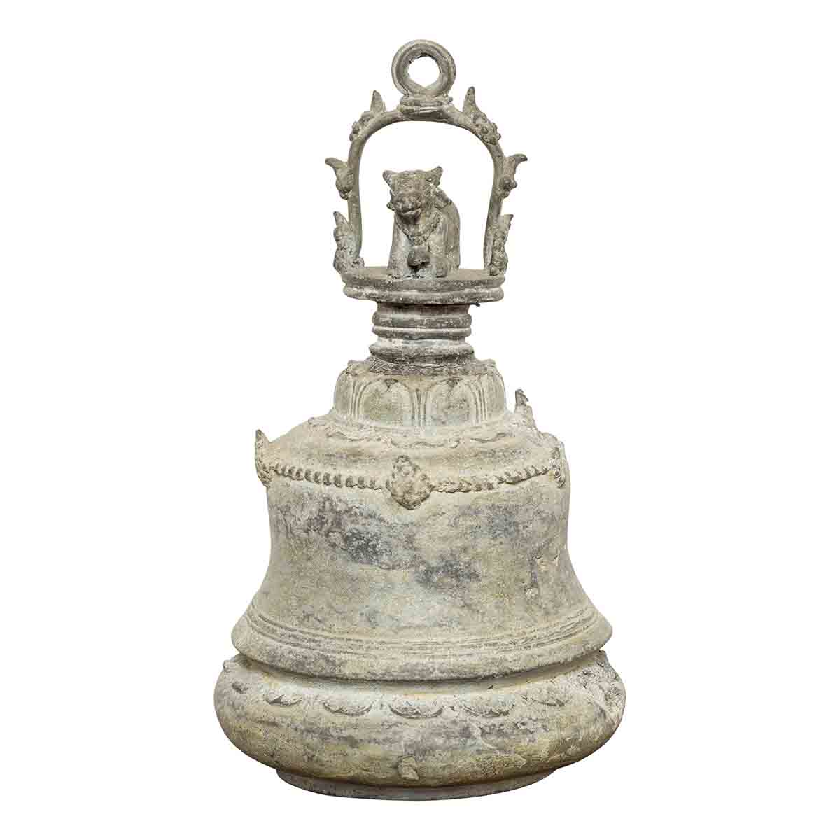 Burmese 19th Century Bronze Ceremonial Bell with Verde Patina and Cow Motif-1. Asian & Chinese Furniture, Art, Antiques, Vintage Home Décor for sale at FEA Home