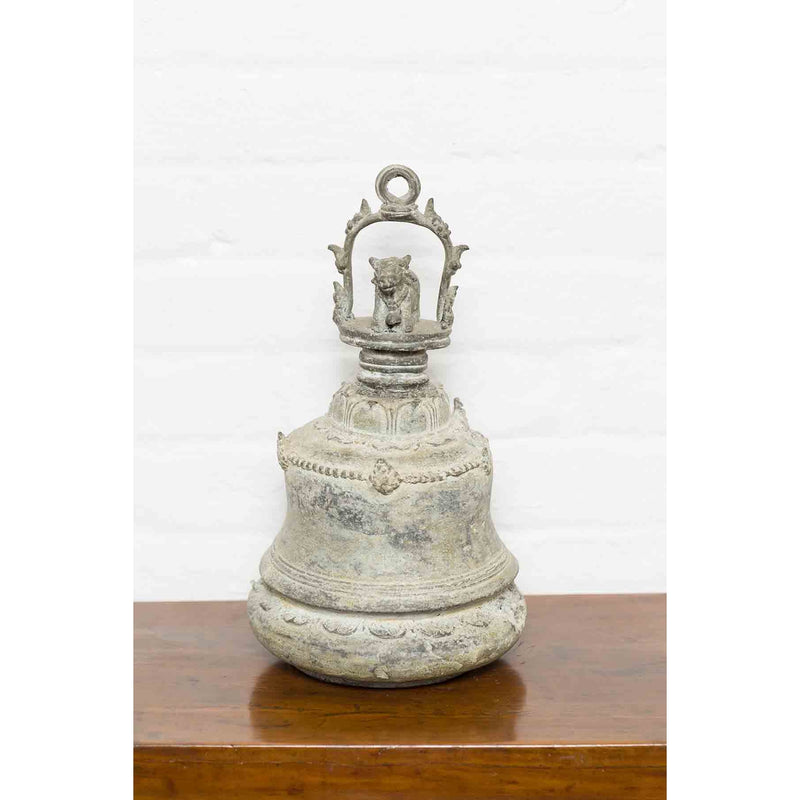 Burmese 19th Century Bronze Ceremonial Bell with Verde Patina and Cow Motif