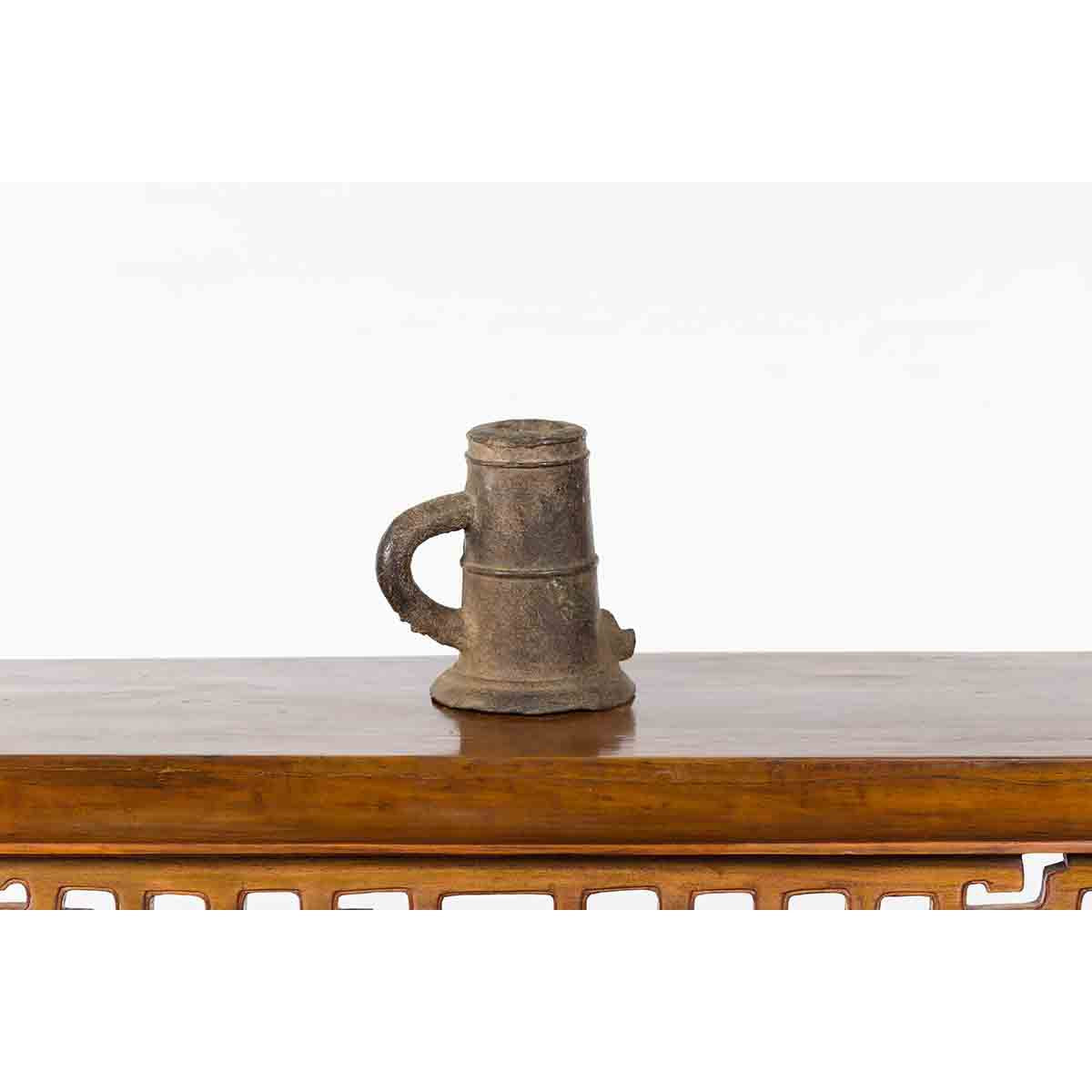 Indian Antique Smelting Pot with Back Handle, Front Spout and Weathered Patina-11. Asian &amp; Chinese Furniture, Art, Antiques, Vintage Home Décor for sale at FEA Home