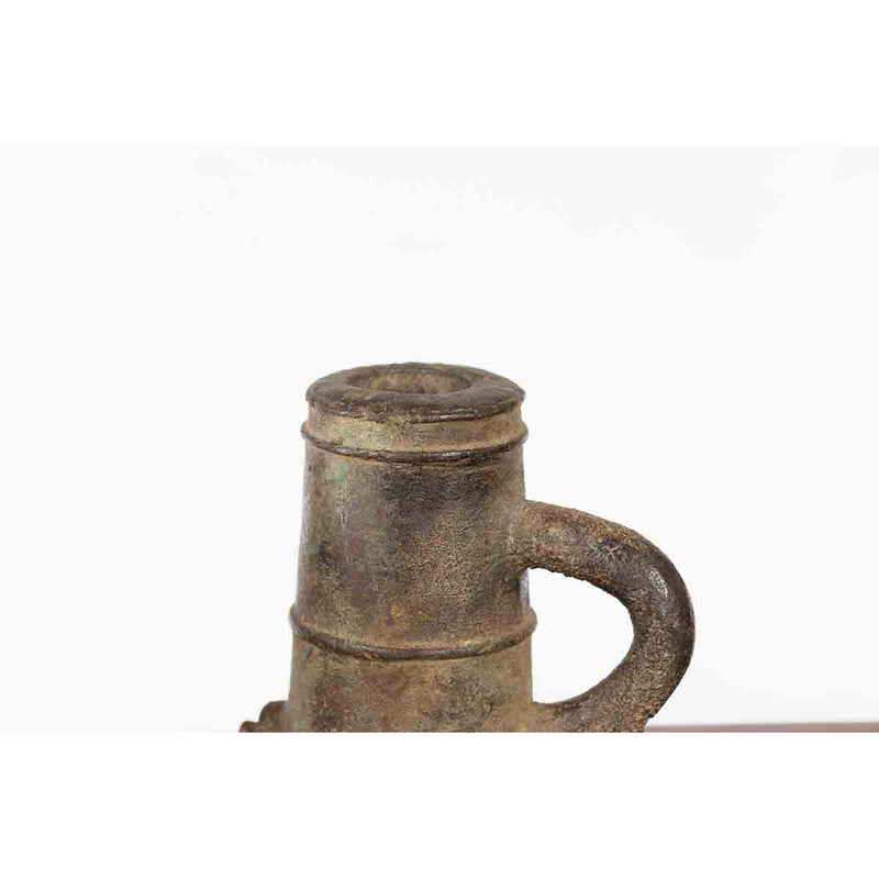 Indian Antique Smelting Pot with Back Handle, Front Spout and Weathered Patina