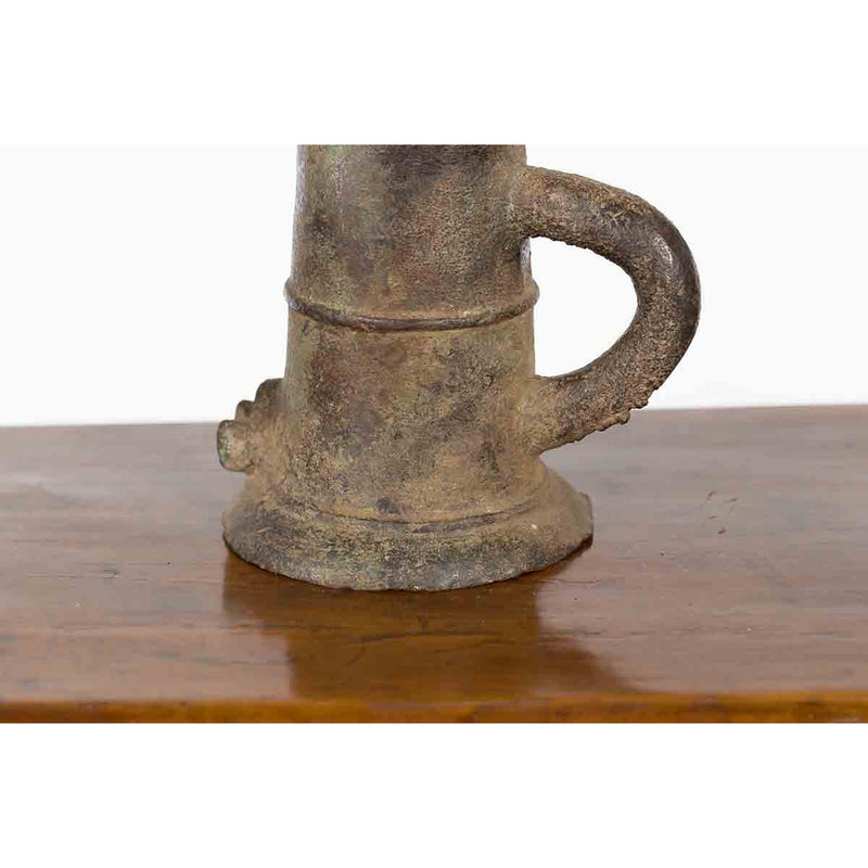 Indian Antique Smelting Pot with Back Handle, Front Spout and Weathered Patina