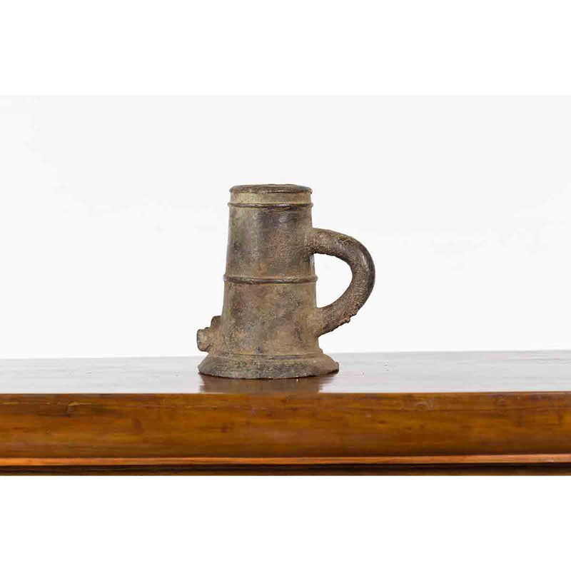 Indian Antique Smelting Pot with Back Handle, Front Spout and Weathered Patina