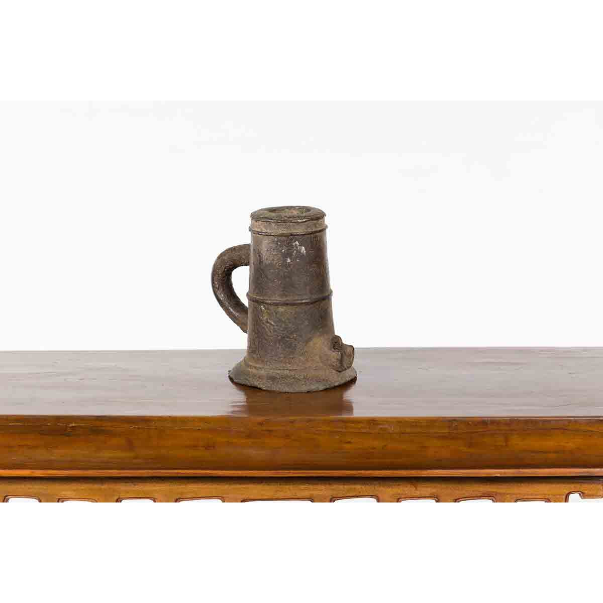 Indian Antique Smelting Pot with Back Handle, Front Spout and Weathered Patina-10. Asian &amp; Chinese Furniture, Art, Antiques, Vintage Home Décor for sale at FEA Home