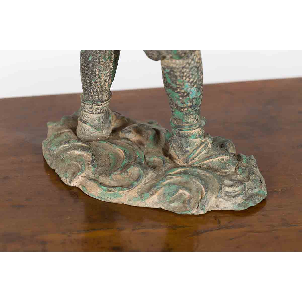 Vintage Lost Wax Cast Verde Bronze Statuette of a Soldier Holding a Horn-14. Asian &amp; Chinese Furniture, Art, Antiques, Vintage Home Décor for sale at FEA Home