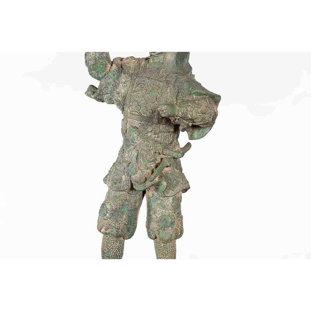 Vintage Lost Wax Cast Verde Bronze Statuette of a Soldier Holding a Horn-5. Asian &amp; Chinese Furniture, Art, Antiques, Vintage Home Décor for sale at FEA Home